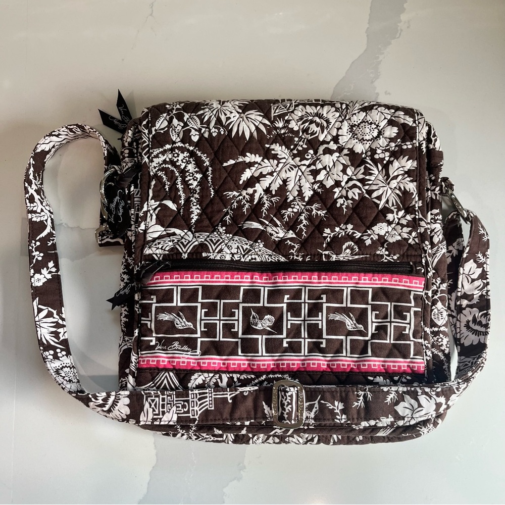 Vera Bradley Retired Imperial Asian Toile Brown Pink Crossbody Messenger Bag EUC